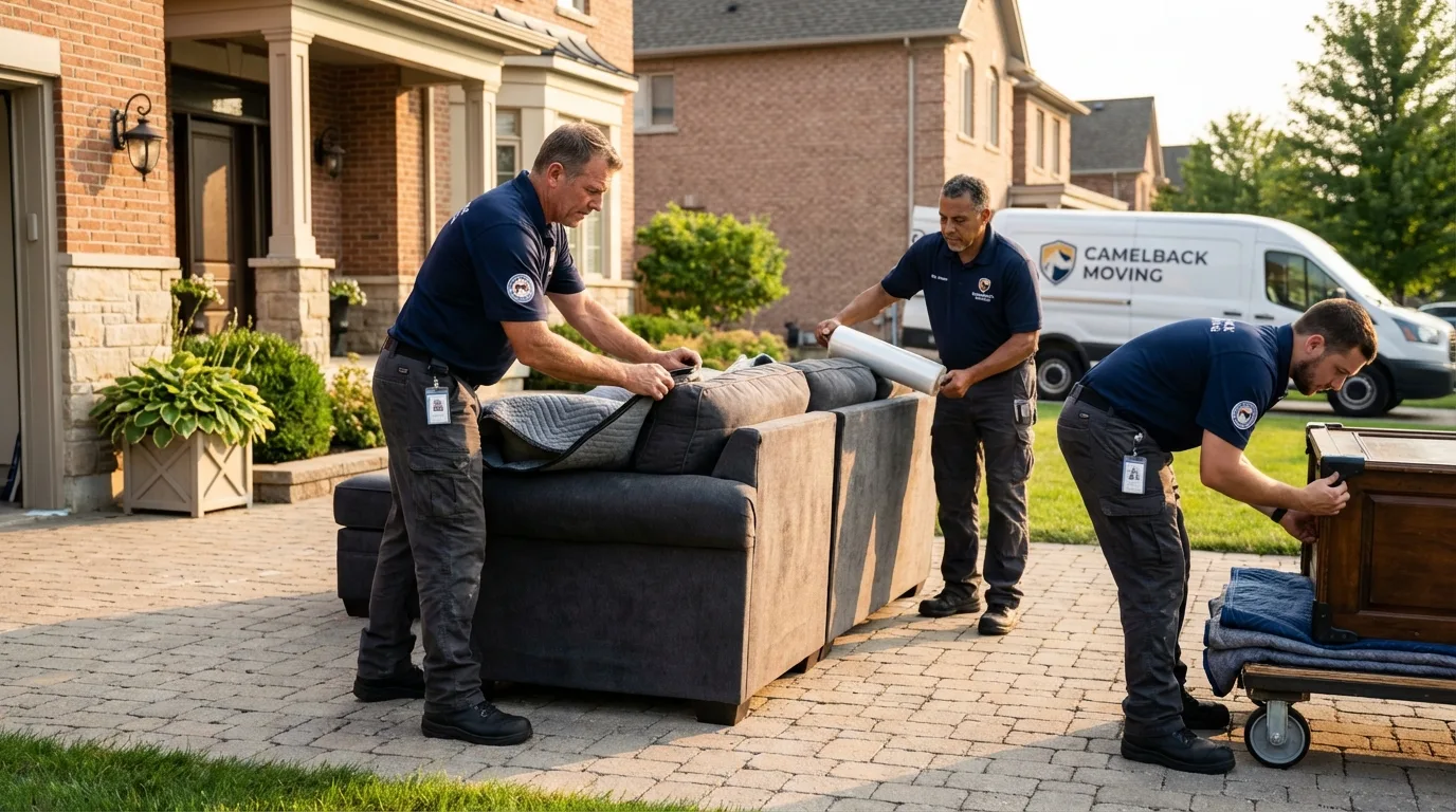 Large estate moving crew wrapping furniture in Asbury Park, NJ